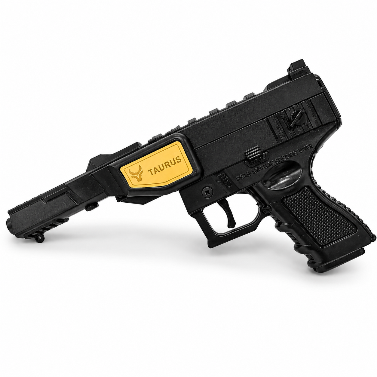 Taurus Toy Air Pistol retail packaging featuring a black break-barrel .177 caliber air pistol designed for target shooting and recreational practice.