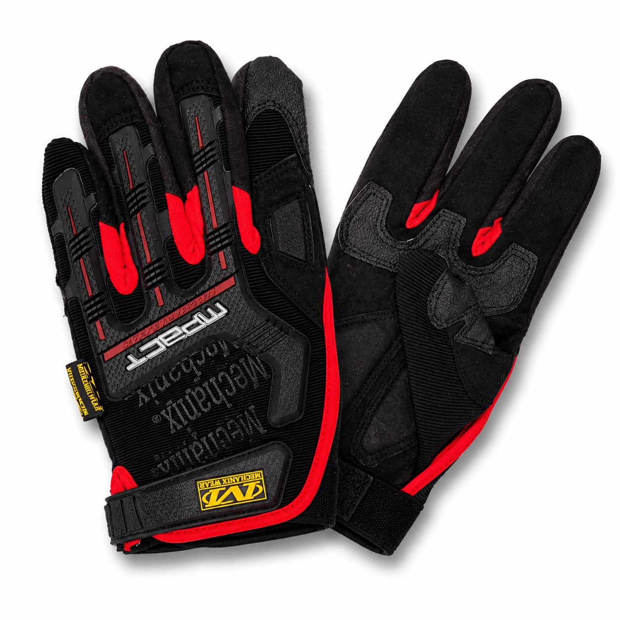 Mechanix M-Pact Full Finger Tactical Gloves with Impact Resistant Knuckle Protection and Reinforced Palm Grip in Black and Red Color