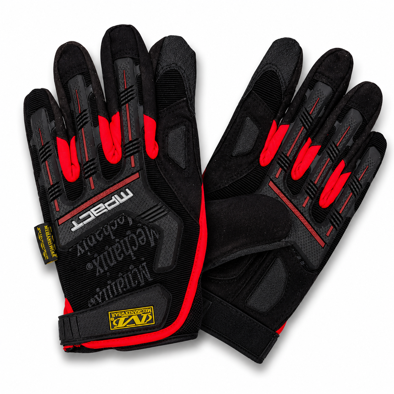 Mechanix M-Pact Full Finger Tactical Gloves with Impact Resistant Knuckle Protection and Reinforced Palm Grip in Black and Red Color