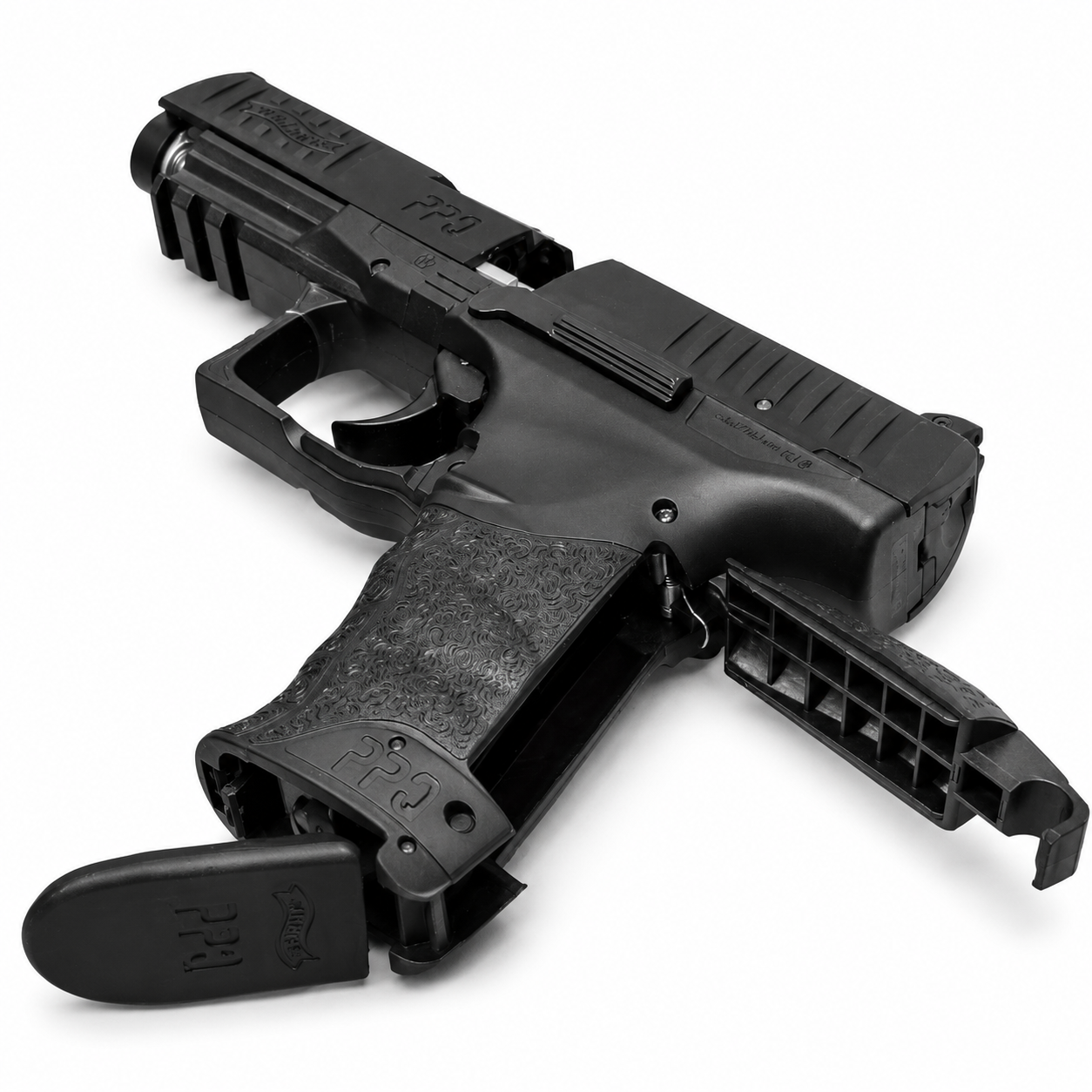 Walther PPQ CO₂-powered 4.5mm (.177) air pistol retail box featuring rotary magazine, new grip system, and realistic tactical design.