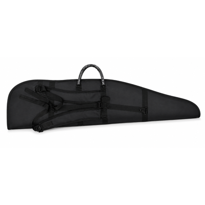 Premium black PCP air rifle bag featuring a dedicated hand pump compartment, padded interior, backpack straps, and heavy-duty zipper closure.
