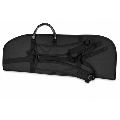 Premium black PCP air rifle bag featuring a dedicated hand pump compartment, padded interior, backpack straps, and heavy-duty zipper closure.
