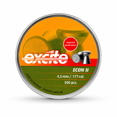 Excite ECON II 4.5mm .177 caliber airgun pellets in a 500-piece metal tin