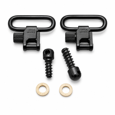 Topping Quick Detachable Super Swivels (1″) – black steel push-button sling swivels with wood and machine screw studs