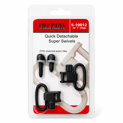 Topping Quick Detachable Super Swivels (1″) – black steel push-button sling swivels with wood and machine screw studs