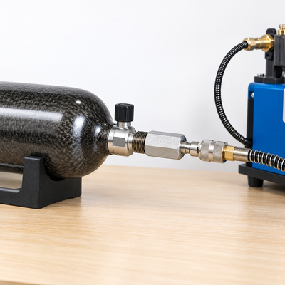 FX Quickfill Adaptor connected to pressure bottle for filling