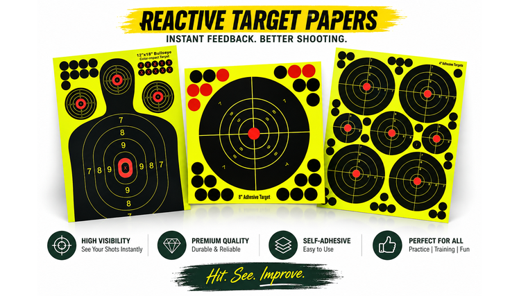 Reactive target papers for shooting practice