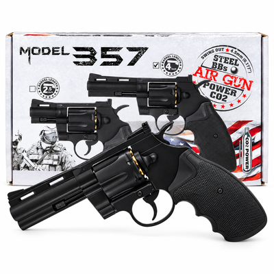 KWC Model 357 black 4.5mm CO2 air revolver with original packaging